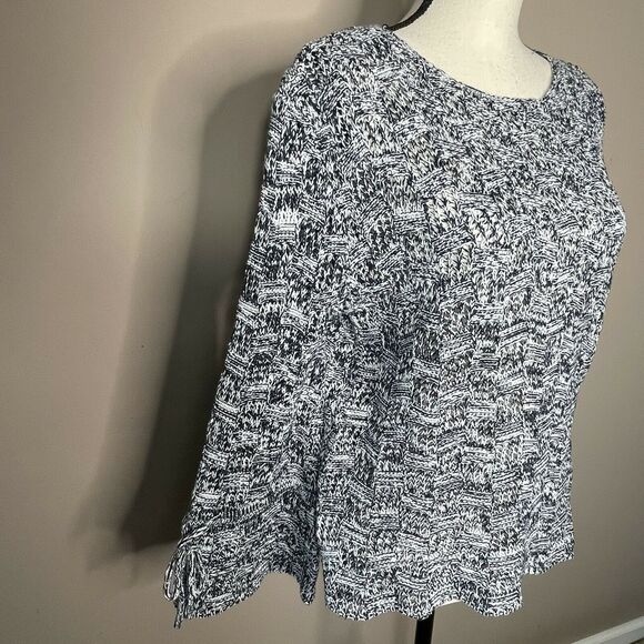 Umgee Navy White Bow Flare Sleeve Open Knit Wave Hem Sweater NWT Size S - Picture 6 of 10